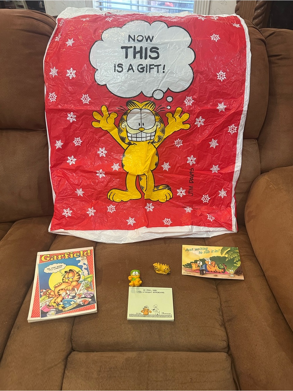 6 Misc Vtg Garfield Collectibles-Gift Bag Tablet Eraser Post-Its Safari Postcard